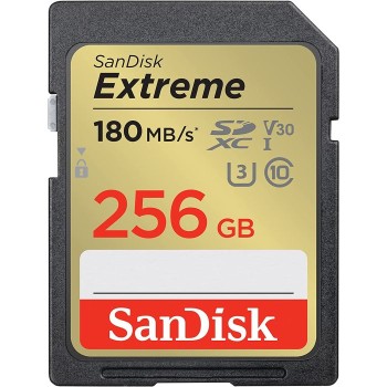 SanDisk Extreme 256GB SDXC Memory Card + 1 year RescuePRO Deluxe up to 180MB/s & 130MB/s Read/Write