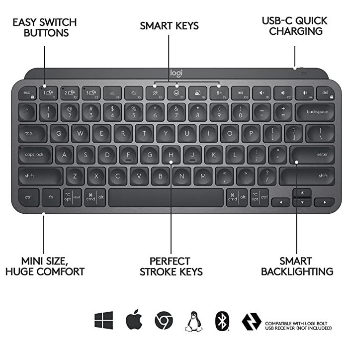 Logitech tipkovnica MX Keys Mini, grafitna barva, SLO g. LOGITECH Logitech tipkovnica MX Keys Mini, grafitna barva, SLO g.