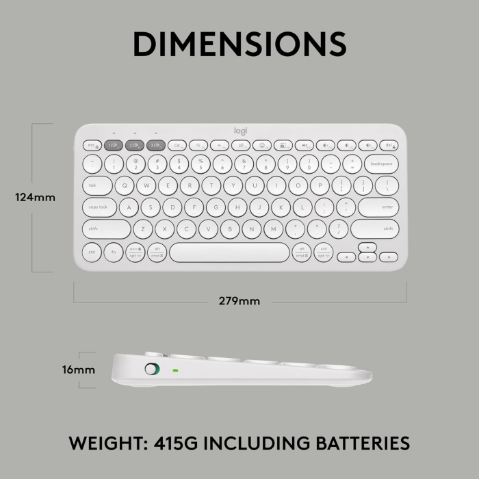 Logitech Tipkovnica Pebble Keys 2 K380s Multi-Device, bela, SLO g. LOGITECH Logitech Tipkovnica Pebble Keys 2 K380s Multi-Device, bela, SLO g.