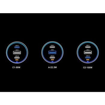 Ugreen 130W 3-portni avtomobilski polnilec