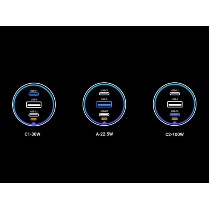 Ugreen 130W 3-portni avtomobilski polnilec