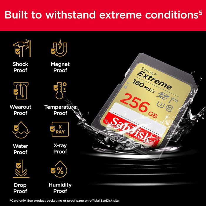 SanDisk Extreme PLUS 256GB SDHC Mspominska kartica 180MB/s in 130MB/s branje/pisanje, UHS-I, Class 1