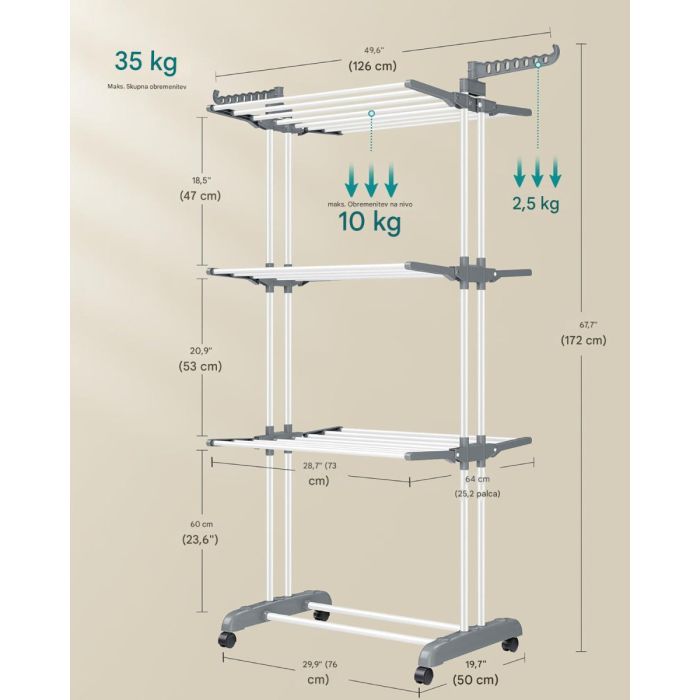 SONGMICS – Zložljiv in premičen večnivojski sušilnik za perilo (velikost 4-stopnje)