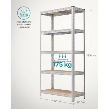 SONGMICS Regal 180 x 90 x 40 cm srebrna,GLR40SV