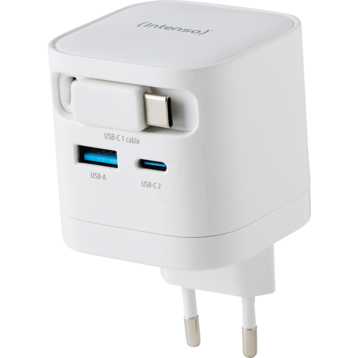 Intenso 65W GaN napajalnik z vgrajenim kablom USB-C, bel INTENSO Intenso 65W GaN napajalnik z vgrajenim kablom USB-C, bel