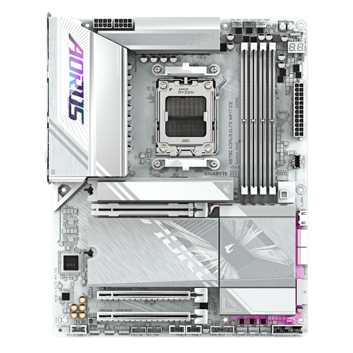 GIGABYTE X870E A ELITE WF7 ICE, DDR5, SATA3, USB4, DP, 2.5GbE, WiFi 7, AM5 ATX GIGABYTE GIGABYTE X870E A ELITE WF7 ICE, DDR5, SATA3, USB4, DP, 2.5GbE, WiFi 7, AM5 ATX