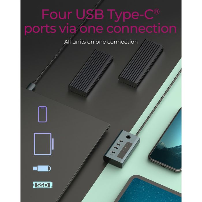 Icybox IB-HUB1454-C31 4-portno hub z vmesnikom USB 3.2 Gen 2 Type-C ICYBOX Icybox IB-HUB1454-C31 4-portno hub z vmesnikom USB 3.2 Gen 2 Type-C