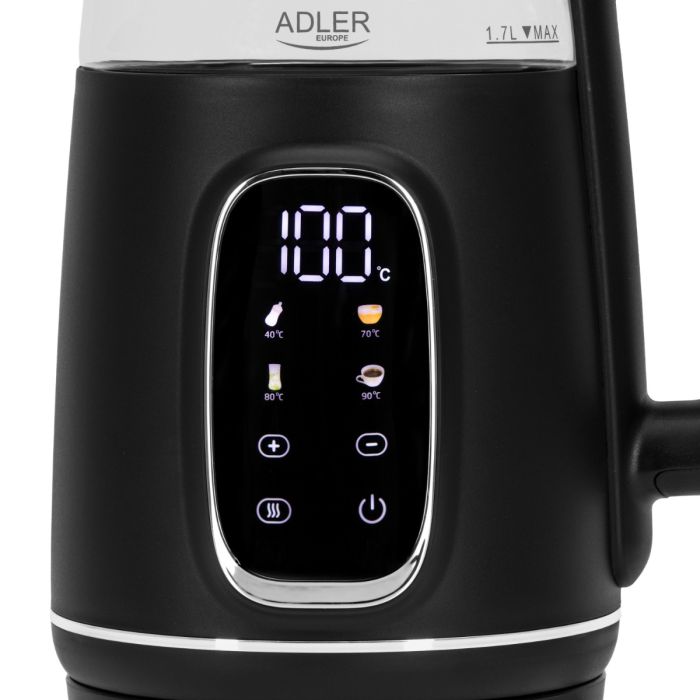 Adler Električni grelnik vode iz stekla z LED zaslonom in nastavitvijo temperature, 1,7 l ADLER Adler Električni grelnik vode iz stekla z LED zaslonom in nastavitvijo temperature, 1,7 l