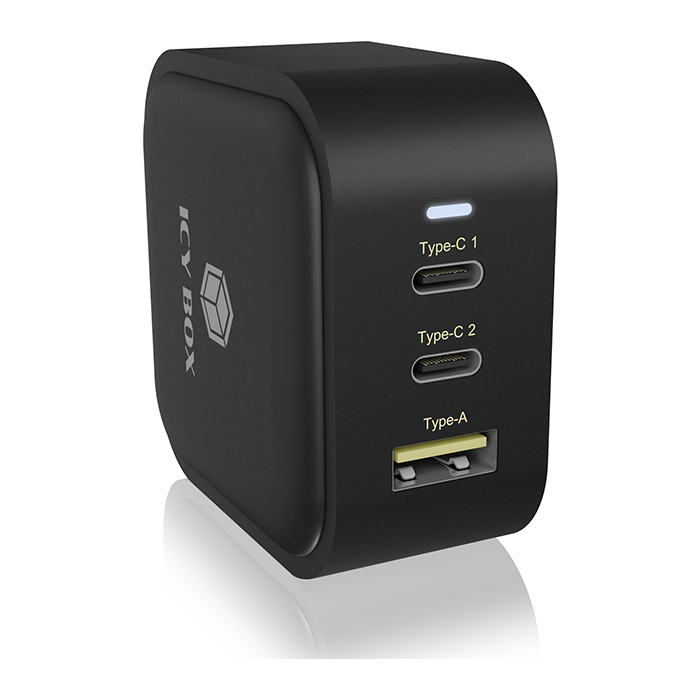 IcyBox IB-PS1030-PD 3-portni USB-C/A 65W GaN polnilec ICYBOX IcyBox IB-PS1030-PD 3-portni USB-C/A 65W GaN polnilec