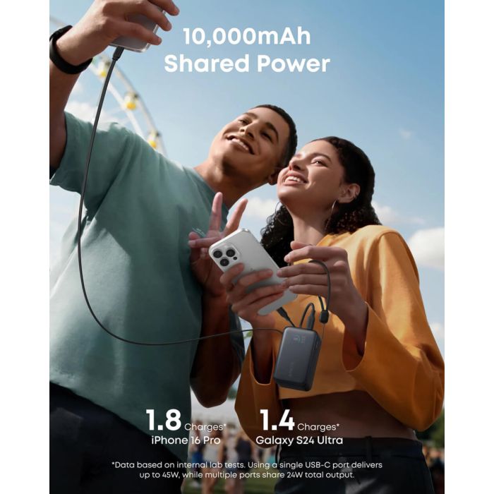 Anker Nano Power Bank 10000 mAh, 45W z vgrajenim USB-C kablom, črn ANKER Anker Nano Power Bank 10000 mAh, 45W z vgrajenim USB-C kablom, črn