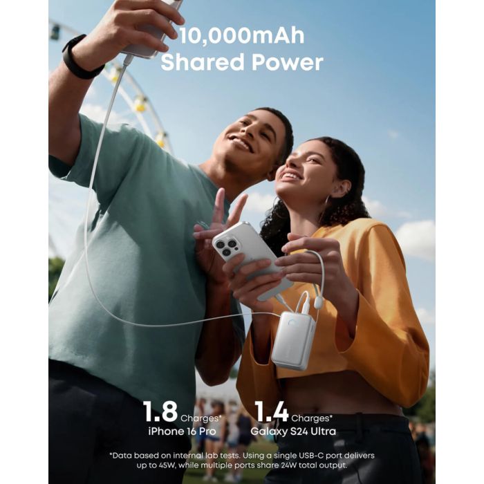Anker Nano Power Bank 10000 mAh, 45W z vgrajenim USB-C kablom, bel ANKER Anker Nano Power Bank 10000 mAh, 45W z vgrajenim USB-C kablom, bel
