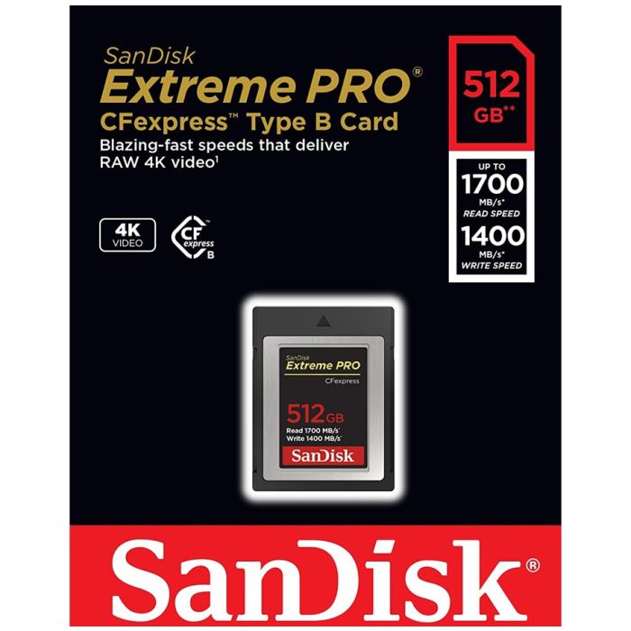 SanDisk Extreme PRO CFexpress tip B, 512GB, 1700MB/s Branje, 1400MB/s Pisanje SANDISK SanDisk Extreme PRO CFexpress tip B, 512GB, 1700MB/s Branje, 1400MB/s Pisanje
