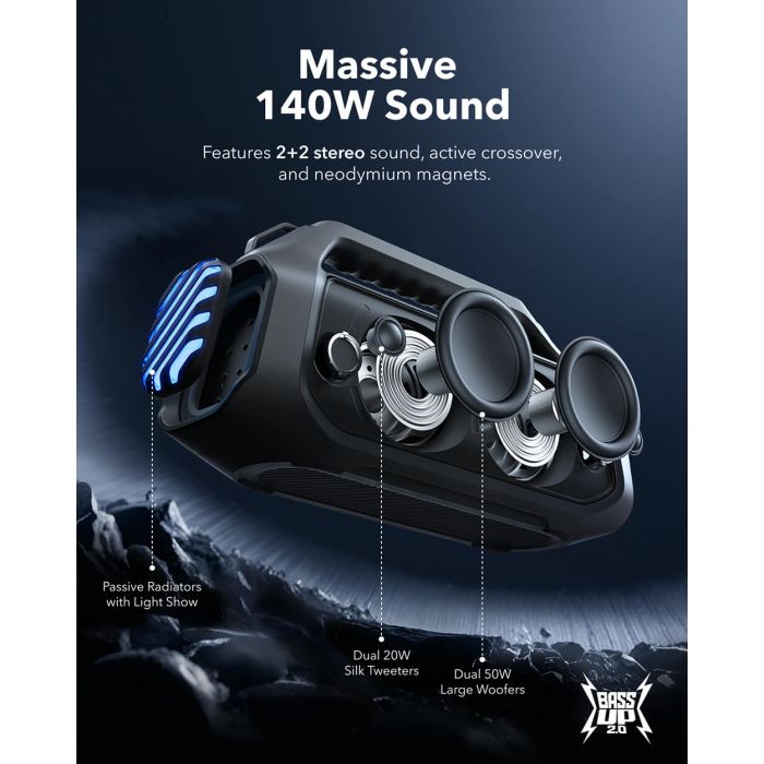 Anker Soundcore BOOM 2 Plus prenosni Bluetooth zvočnik, črn ANKER Anker Soundcore BOOM 2 Plus prenosni Bluetooth zvočnik, črn