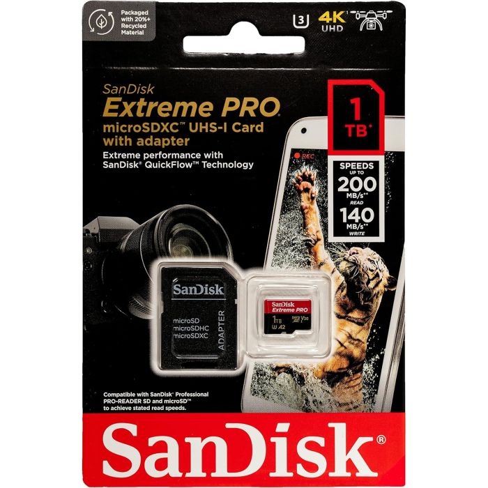 SanDisk Extreme PRO microSDXC 1TB + SD Adapter + 2 leti RescuePRO Deluxe 200MB/s branje/ 140MB/s zap SANDISK SanDisk Extreme PRO microSDXC 1TB + SD Adapter + 2 leti RescuePRO Deluxe 200MB/s branje/ 140MB/s zap