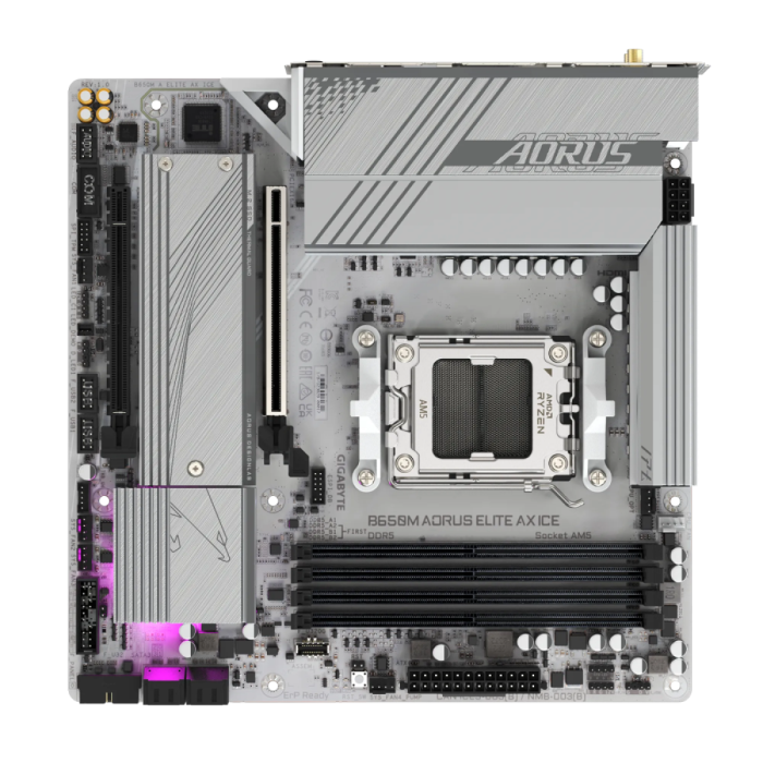 GIGABYTE B650M AORUS ELITE AX ICE, DDR5, SATA3, USB3.2Gen2x2, DP, 2.5GbE, WiFi 6E, AM5 mATX GIGABYTE GIGABYTE B650M AORUS ELITE AX ICE, DDR5, SATA3, USB3.2Gen2x2, DP, 2.5GbE, WiFi 6E, AM5 mATX