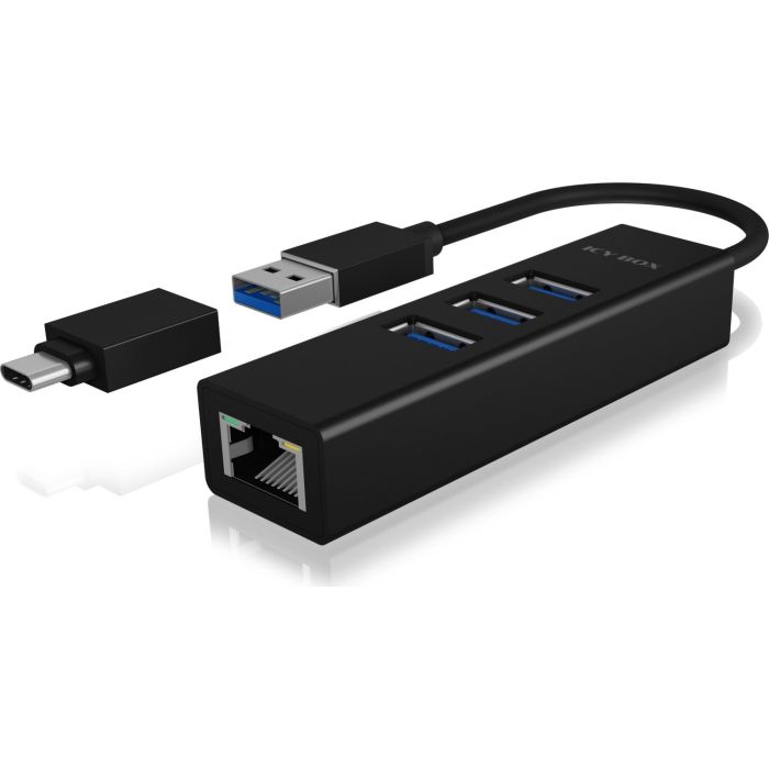 IcyBox IB-HUB1419-LAN USB-A/C mrežna kartica in 4-portni HUB ICYBOX IcyBox IB-HUB1419-LAN USB-A/C mrežna kartica in 4-portni HUB