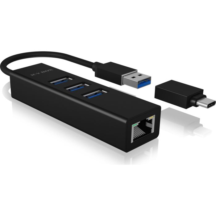 IcyBox IB-HUB1419-LAN USB-A/C mrežna kartica in 4-portni HUB ICYBOX IcyBox IB-HUB1419-LAN USB-A/C mrežna kartica in 4-portni HUB