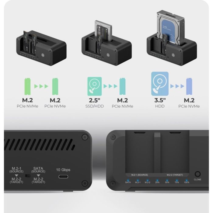 IcyBox IB-2924MSCL-C31 priklopna in klonirna postaja za M.2 NVMe SSD & 2,5/3,5 SATA SSD/HDD ICYBOX IcyBox IB-2924MSCL-C31 priklopna in klonirna postaja za M.2 NVMe SSD & 2,5/3,5 SATA SSD/HDD