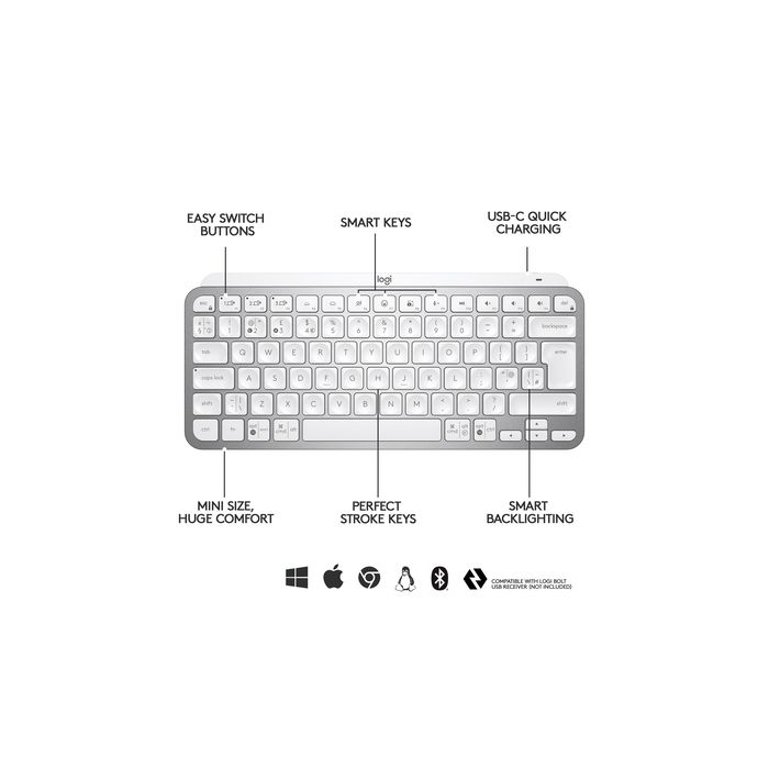 Logitech tipkovnica MX Keys Mini, bela barva, SLO g. LOGITECH Logitech tipkovnica MX Keys Mini, bela barva, SLO g.