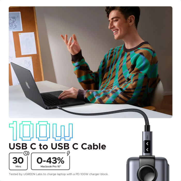 Ugreen Uno USB-C na USB-C polnilni kabel 100W, 1M UGREEN Ugreen Uno USB-C na USB-C polnilni kabel 100W, 1M