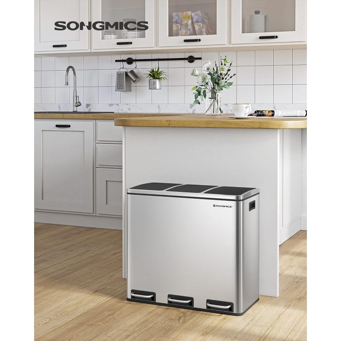 SONGMICS koš za ločevanje odpadkov 3x 18L srebrno črn, LTB54NL SONGMICS SONGMICS koš za ločevanje odpadkov 3x 18L srebrno črn, LTB54NL