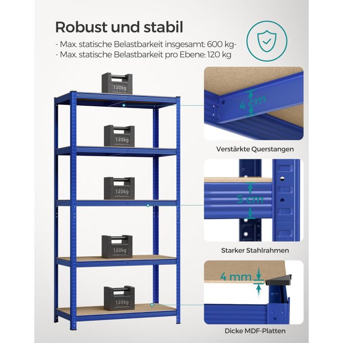 SONGMICS Regal 200 x 100 x 50 cm rjavo-moder,GLR050Q01 SONGMICS SONGMICS Regal 200 x 100 x 50 cm rjavo-moder,GLR050Q01