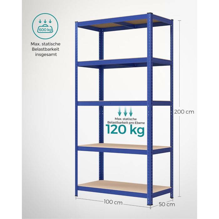 SONGMICS Regal 200 x 100 x 50 cm rjavo-moder,GLR050Q01 SONGMICS SONGMICS Regal 200 x 100 x 50 cm rjavo-moder,GLR050Q01