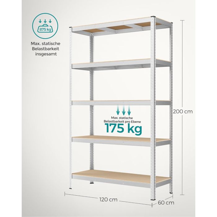 SONGMICS Regal 60 x 120 x 200 cm rjavo-srebrno,GLR060E01 SONGMICS SONGMICS Regal 60 x 120 x 200 cm rjavo-srebrno,GLR060E01