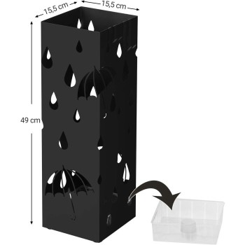 SONGMICS Kovinsko stojalo za dežnike s kljukicami in posodo za kapljice LUC49B SONGMICS Kovinsko stojalo za dežnike s kljukicami in posodo za kapljice LUC49B
