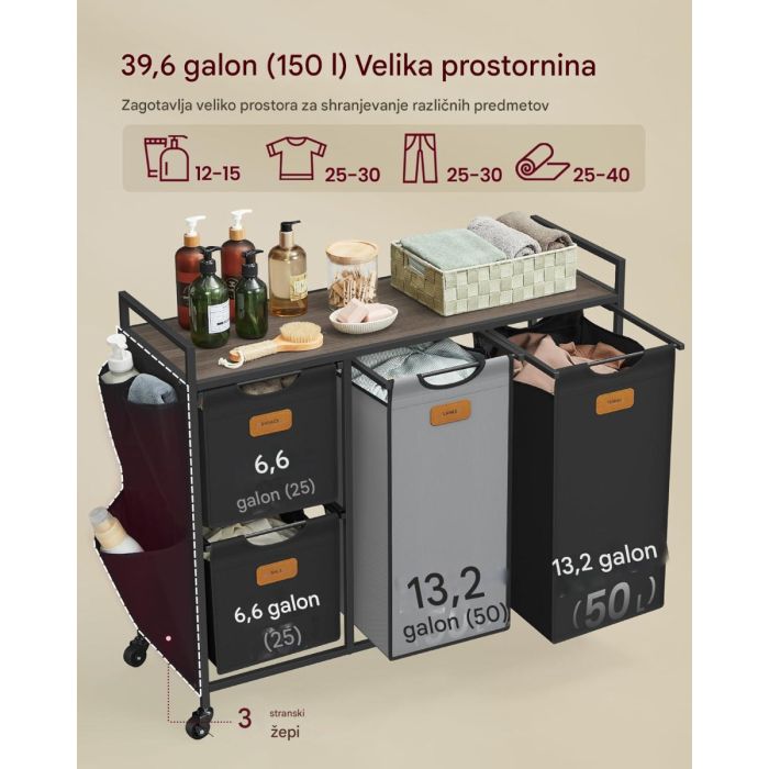 VASAGLE košara za perilo črna 4/1 150L VASAGLE VASAGLE košara za perilo črna 4/1 150L