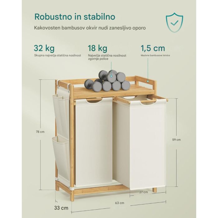 SONGMICS košara za perilo črna 2/1 100L SONGMICS SONGMICS košara za perilo črna 2/1 100L