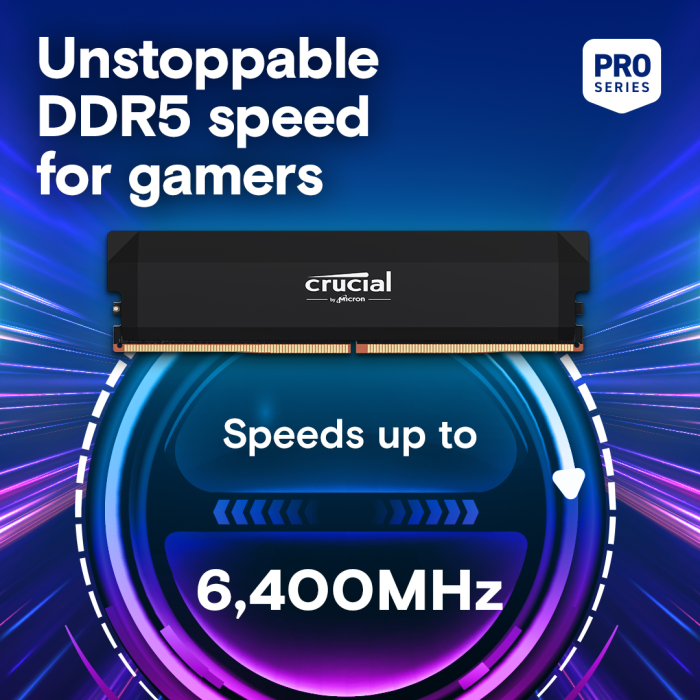 Crucial Pro 64GB Kit (2x32GB) DDR5-6400 UDIMM CL40, 1.35V CRUCIAL Crucial Pro 64GB Kit (2x32GB) DDR5-6400 UDIMM CL40, 1.35V