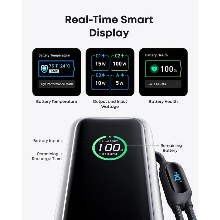 Anker Powerbank 25000 mAh z vgrajenim kablom USB-C, 165W, srebrn ANKER Anker Powerbank 25000 mAh z vgrajenim kablom USB-C, 165W, srebrn