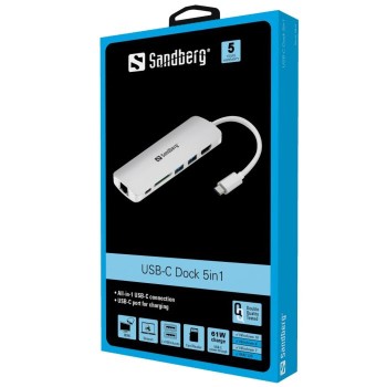 Sandberg USB-C Dock HDMI + LAN + SD + USB, 61W Sandberg USB-C Dock HDMI + LAN + SD + USB, 61W
