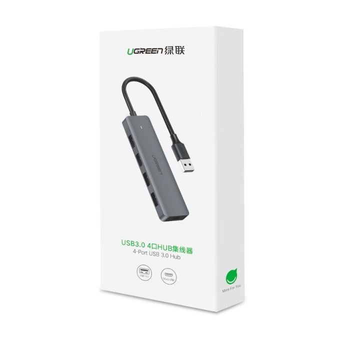 Ugreen USB Hub, USB 3.0, 4-portni srebrn - box