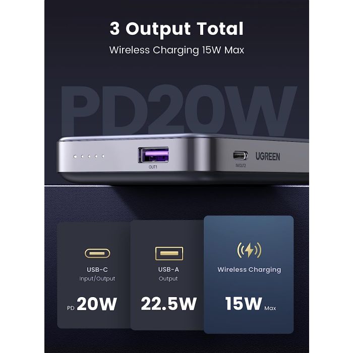 Ugreen magnetna baterija z zložljivim stojalom 10.000mAh PD 20w