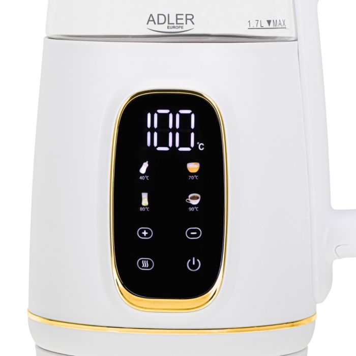 Adler Električni grelnik vode iz stekla z LED zaslonom in nastavitvijo temperature, 1,7 l ADLER Adler Električni grelnik vode iz stekla z LED zaslonom in nastavitvijo temperature, 1,7 l