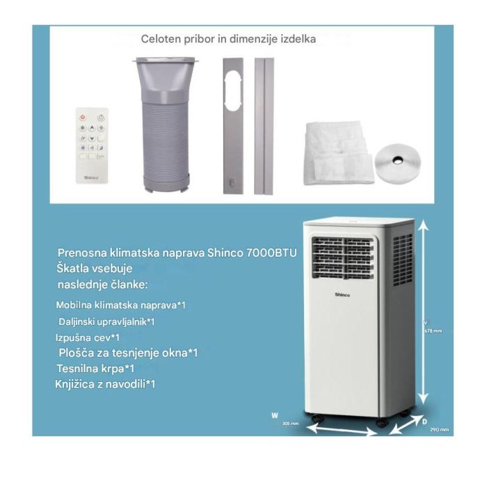 SHE SHINCO prenosna klimatska naprava 7000 BTU z vključenim tesnilom za okno SHE SHE SHINCO prenosna klimatska naprava 7000 BTU z vključenim tesnilom za okno