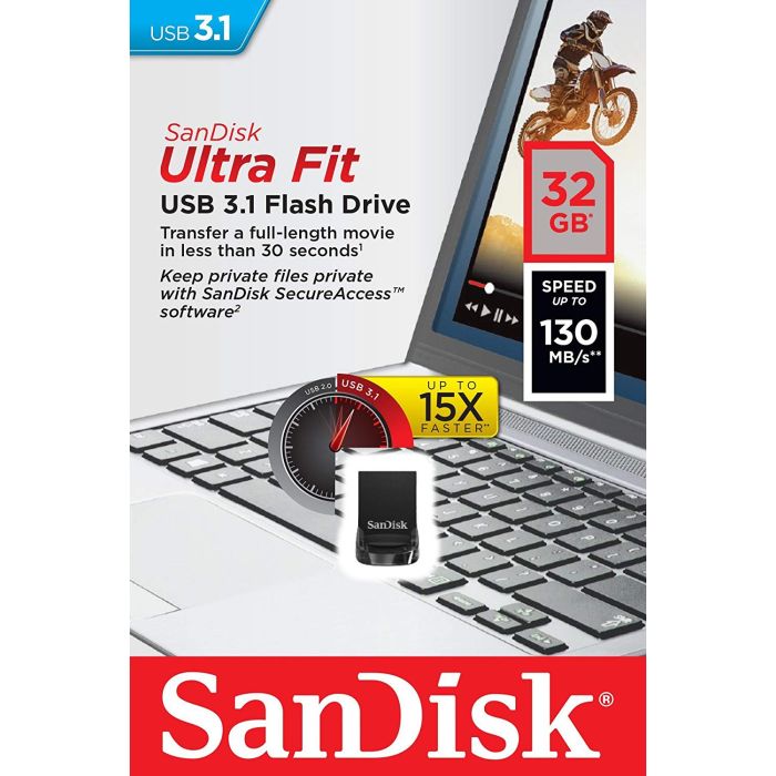 SanDisk 32GB Ultra Fit USB 3.1 spominski ključek SANDISK SanDisk 32GB Ultra Fit USB 3.1 spominski ključek
