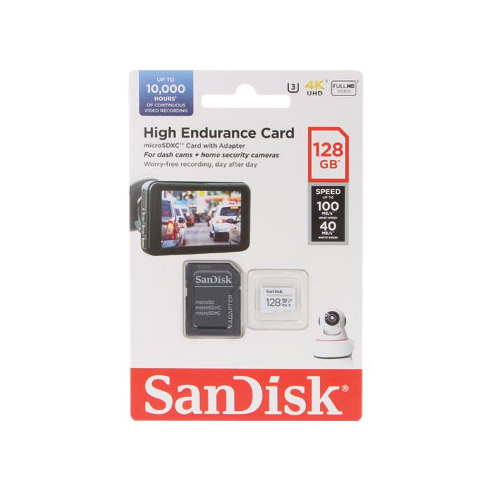 SanDisk High Endurance video microSDHC 128GB + SD Adapter Full HD / 4K video, do 100/40 MB/s C10, U3 SANDISK SanDisk High Endurance video microSDHC 128GB + SD Adapter Full HD / 4K video, do 100/40 MB/s C10, U3
