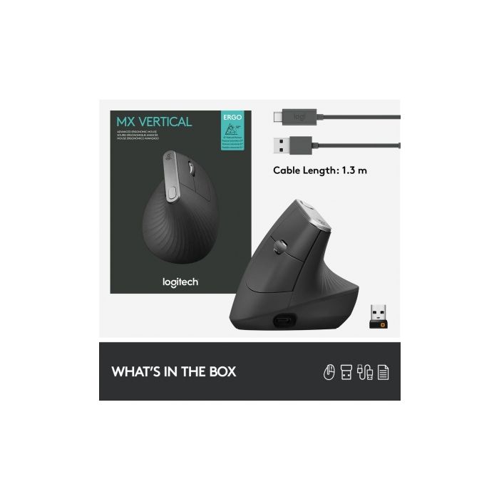 Logitech ergonomska miška cordless MX VERTICAL bluetooth, unifying, USB-C