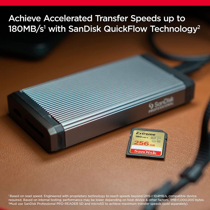 SanDisk Extreme 256GB SDXC Memory Card + 1 year RescuePRO Deluxe up to 180MB/s & 130MB/s Read/Write SANDISK SanDisk Extreme 256GB SDXC Memory Card + 1 year RescuePRO Deluxe up to 180MB/s & 130MB/s Read/Write