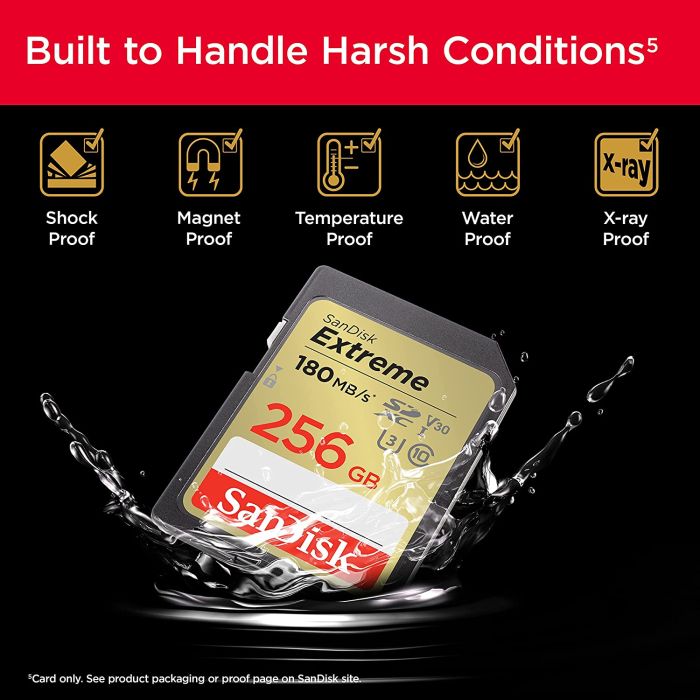 SanDisk Extreme 256GB SDXC Memory Card + 1 year RescuePRO Deluxe up to 180MB/s & 130MB/s Read/Write SANDISK SanDisk Extreme 256GB SDXC Memory Card + 1 year RescuePRO Deluxe up to 180MB/s & 130MB/s Read/Write