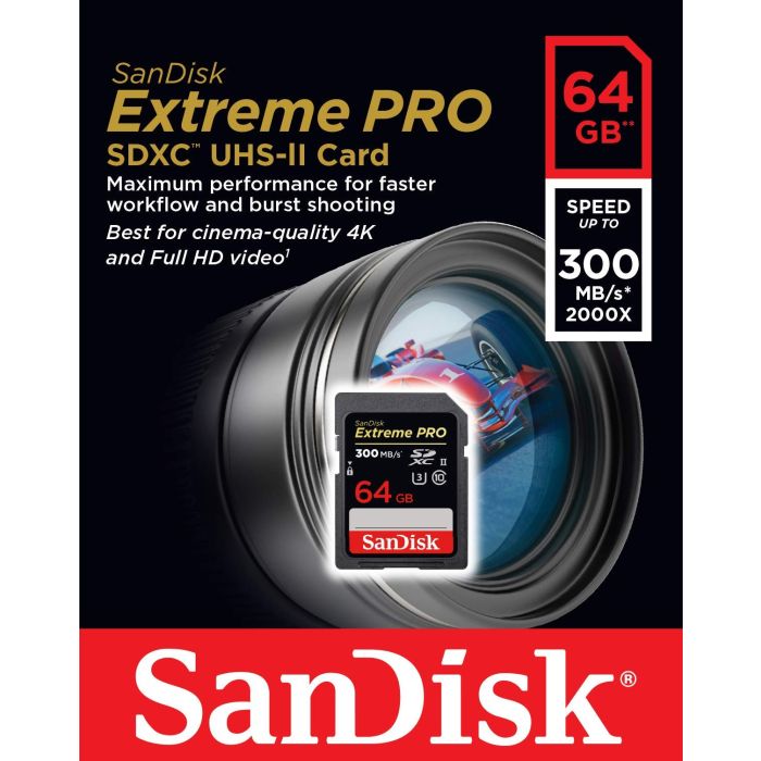 SanDisk Extreme PRO 64GB SDXC do 300MB/s, UHS-II, Class 10, U3, V90 SANDISK SanDisk Extreme PRO 64GB SDXC do 300MB/s, UHS-II, Class 10, U3, V90