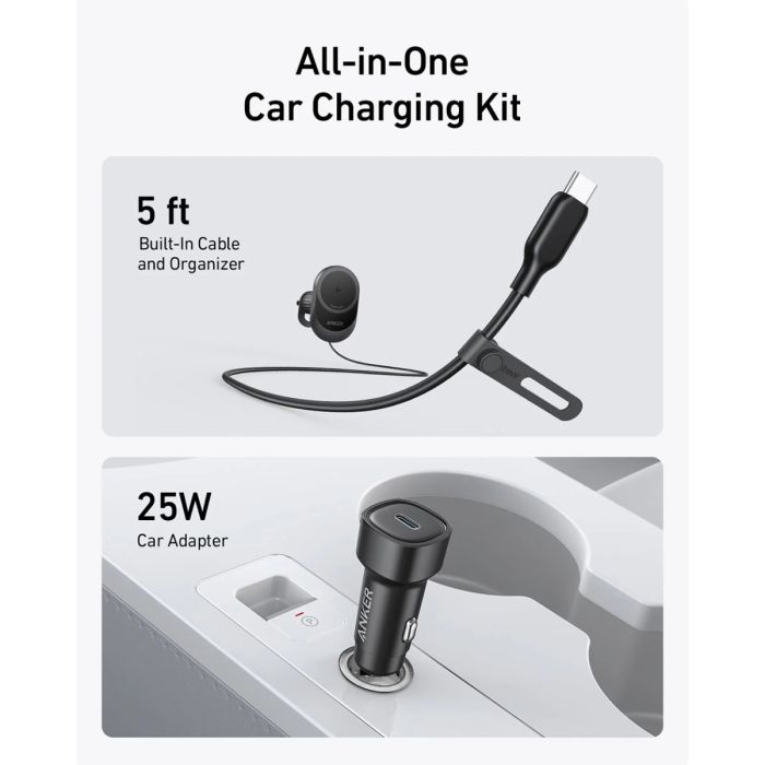 Anker MagGo brezžični avtopolnilec z vgrajenim USB-C kablom, 15W ANKER Anker MagGo brezžični avtopolnilec z vgrajenim USB-C kablom, 15W