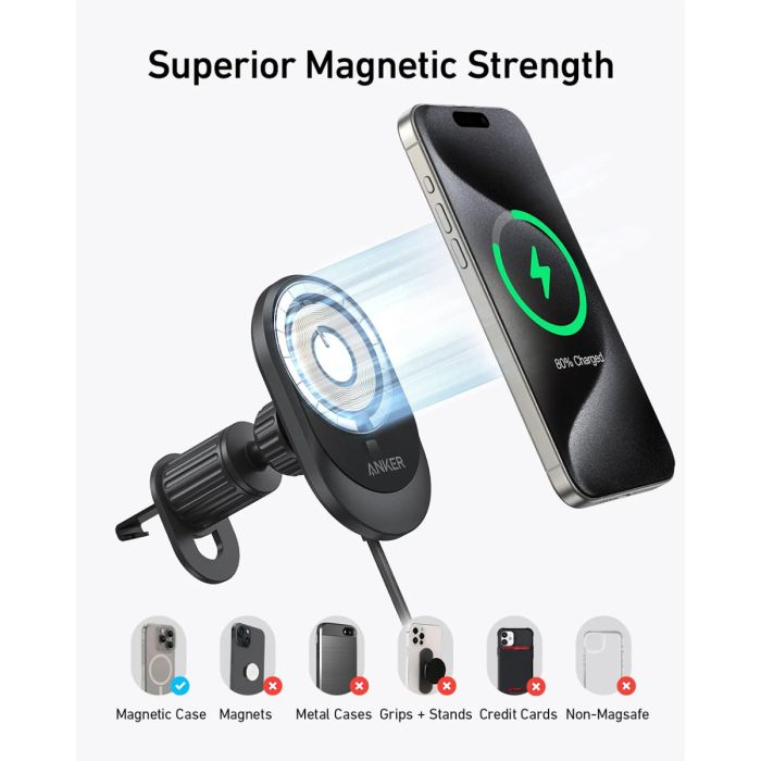 Anker MagGo brezžični avtopolnilec z vgrajenim USB-C kablom, 15W ANKER Anker MagGo brezžični avtopolnilec z vgrajenim USB-C kablom, 15W