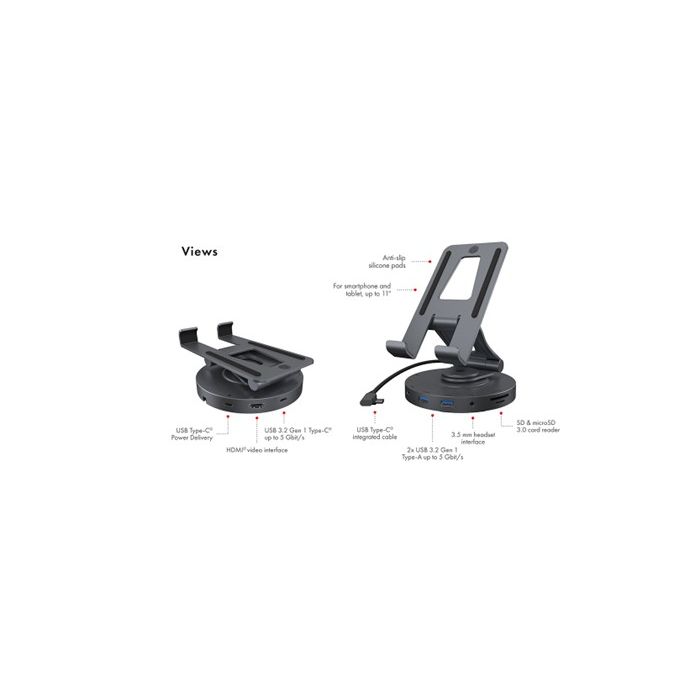 IcyBox IB-TH100-DK vrtljiv nosilec za tablico ali telefon z USB-C priključkom