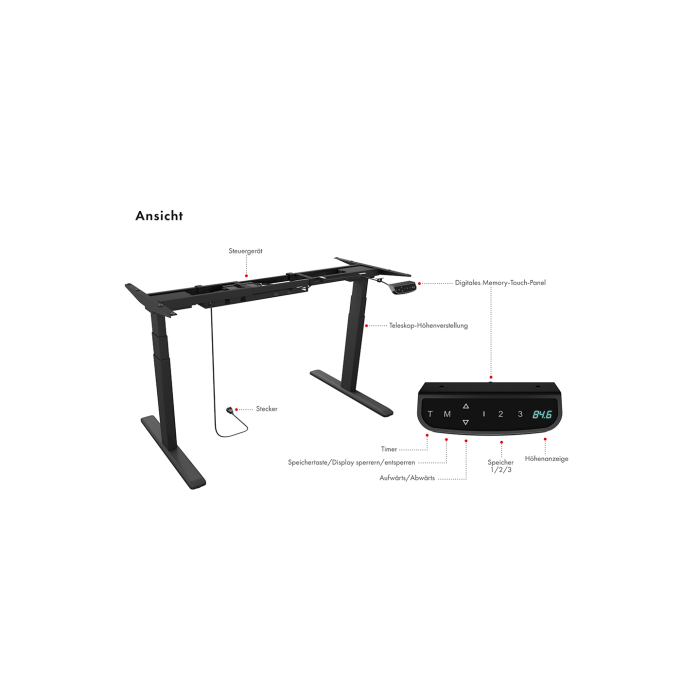 IcyBox IB-EW205B-T podnožje za ergonomsko električno dvižno mizo