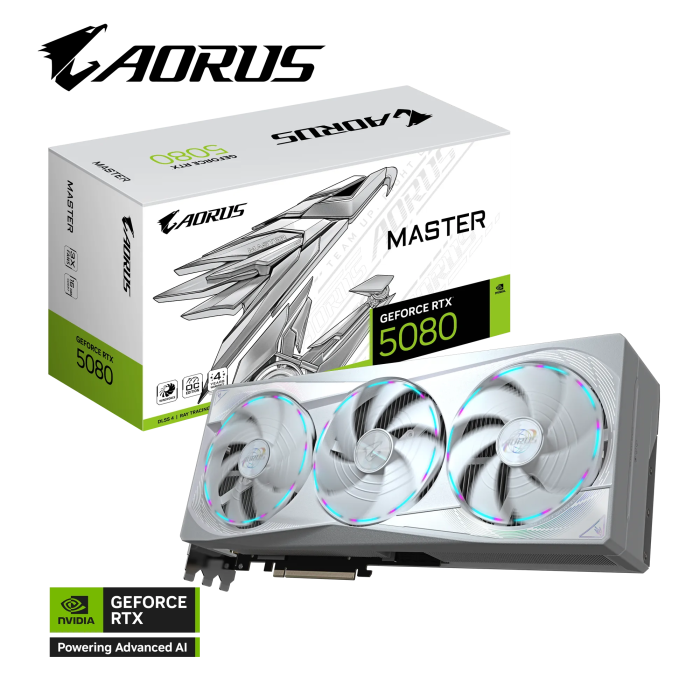Grafična kartica GIGABYTE AORUS GeForce RTX 5080 MASTER ICE 16G, 16GB GDDR7, PCI-E 5.0 GIGABYTE Grafična kartica GIGABYTE AORUS GeForce RTX 5080 MASTER ICE 16G, 16GB GDDR7, PCI-E 5.0