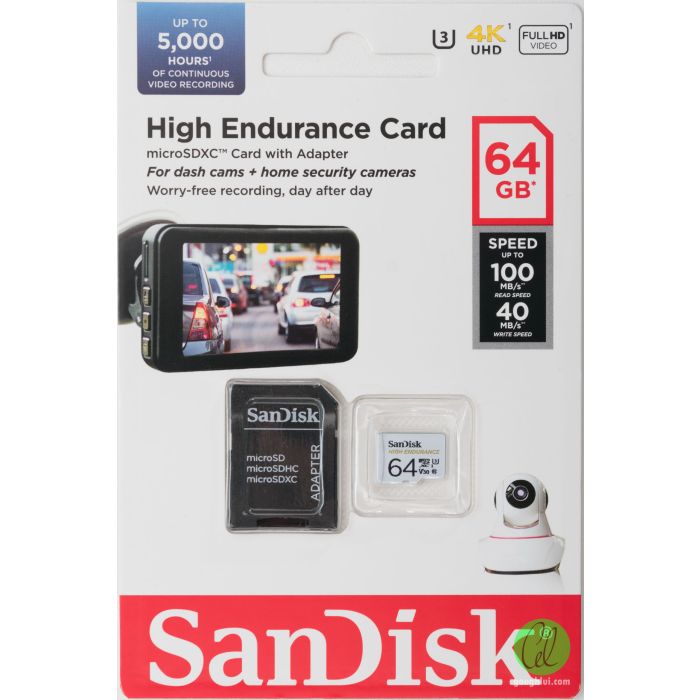 SanDisk High Endurance video microSDHC 64GB + SD Adapter Full HD / 4K video, do 100/40 MB/s C10, U3